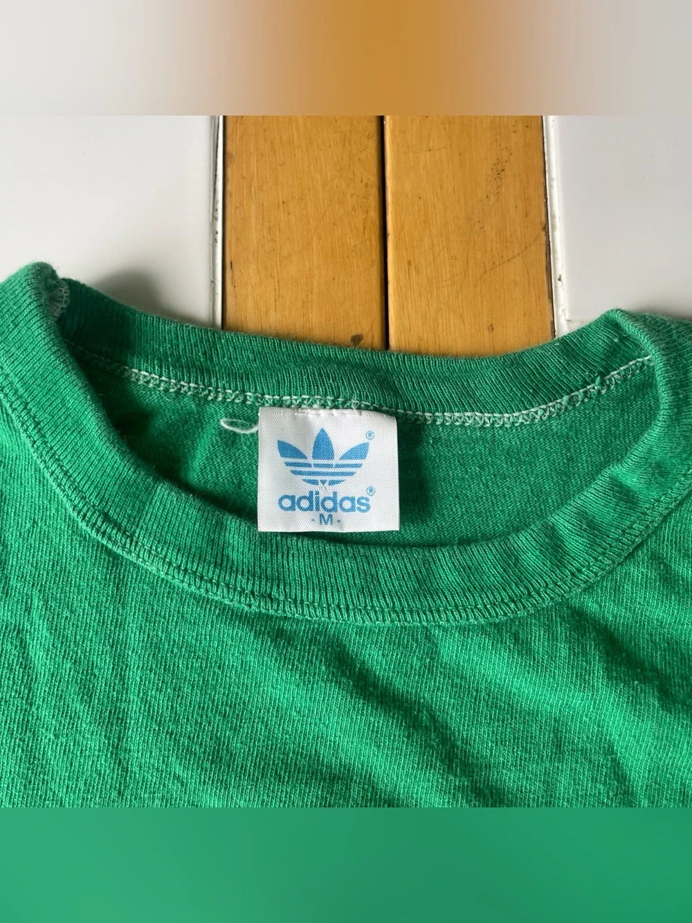 Vintage adidas t shirt s trefoil logo double sided 80s single stitch green retro